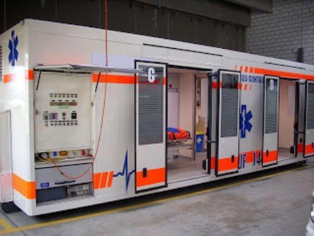 A medical facility created from a container.