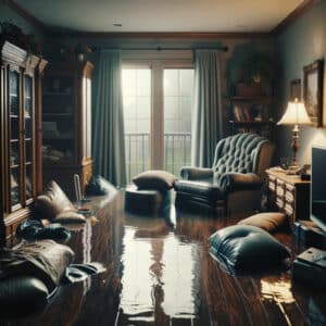 A picture of a flooded house.